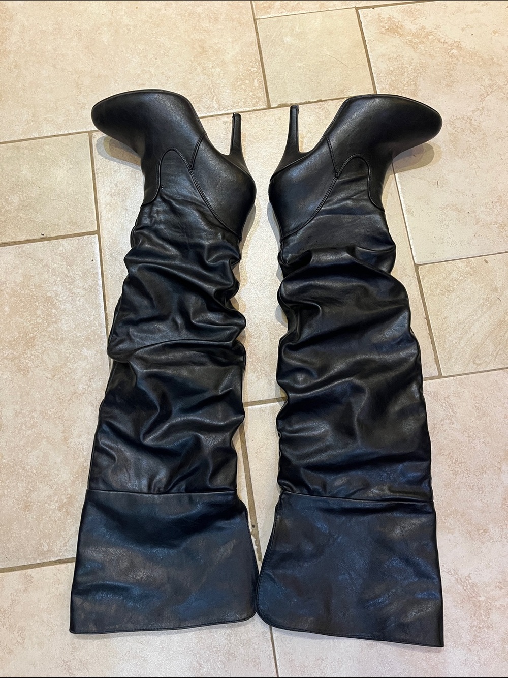 Forever Black Over the Knee Thigh High Stiletto Boots Size 7 Y2K